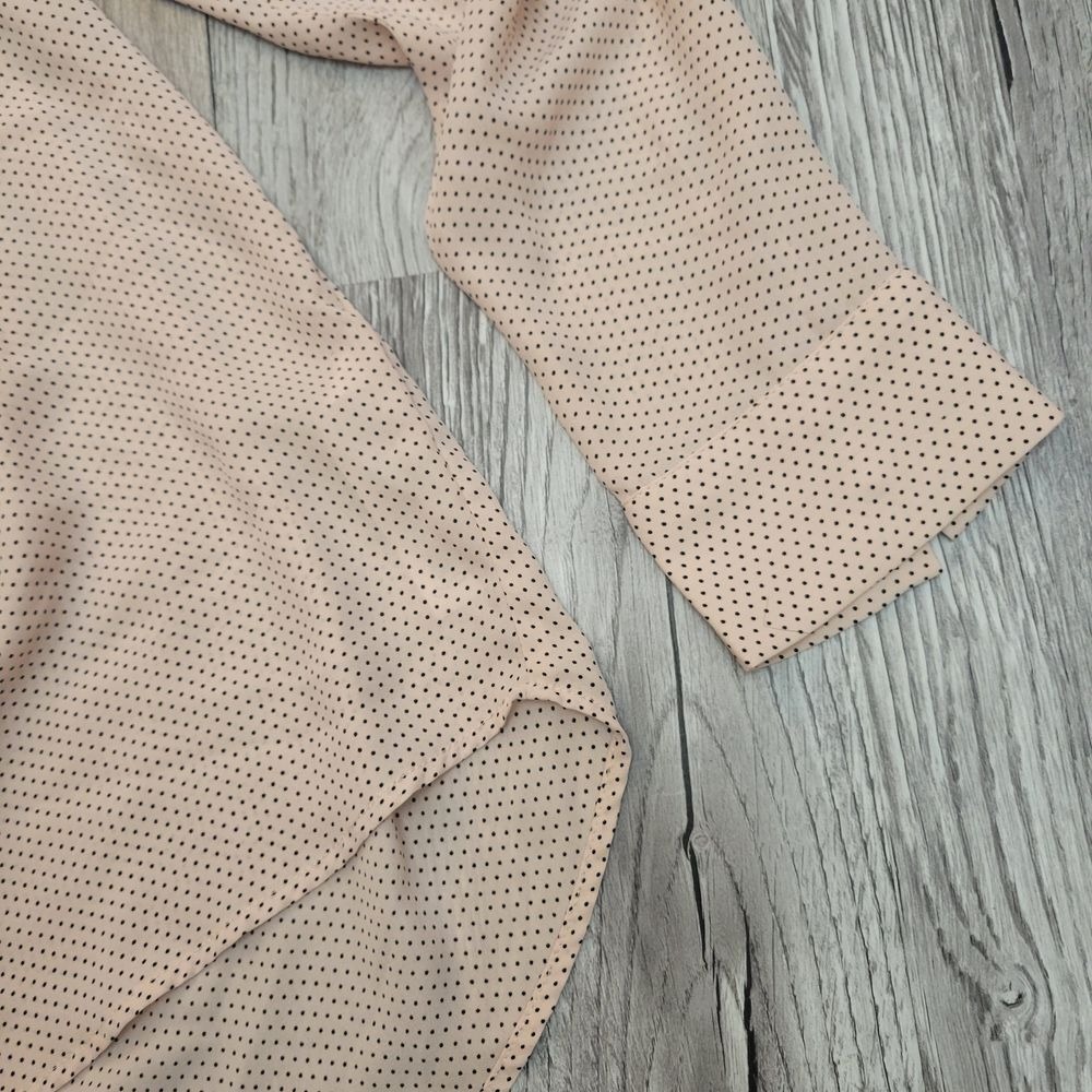 Adrianna Papell Blouse Top Large Pink Polka Dot Ruched Shoulder Eclectic Boho - Picture 4 of 11